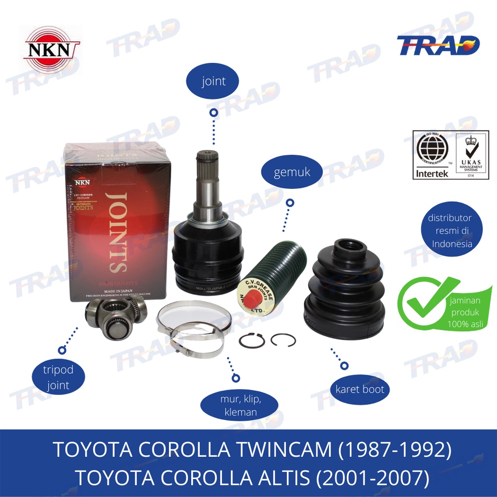 CV Joint AS Roda Dalam NKN Toyota Corolla Great, Twincam, Altis