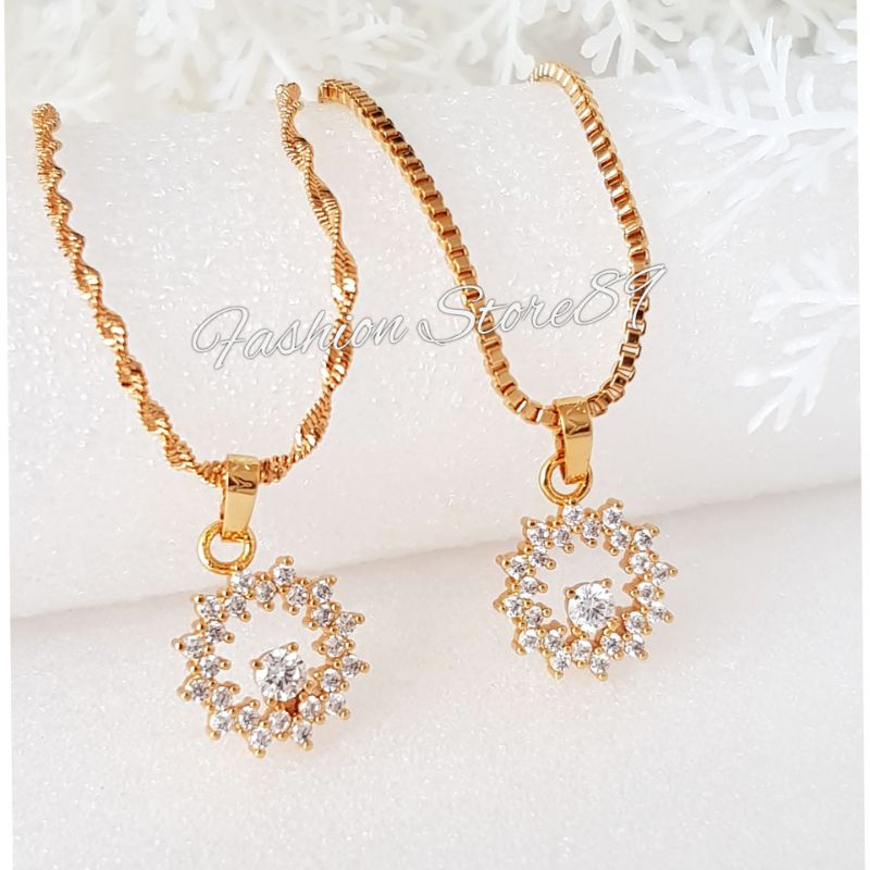 Kalung Impor Fashion Perhiasan lapis Emas kalung Liontin full permata Zirconia impor