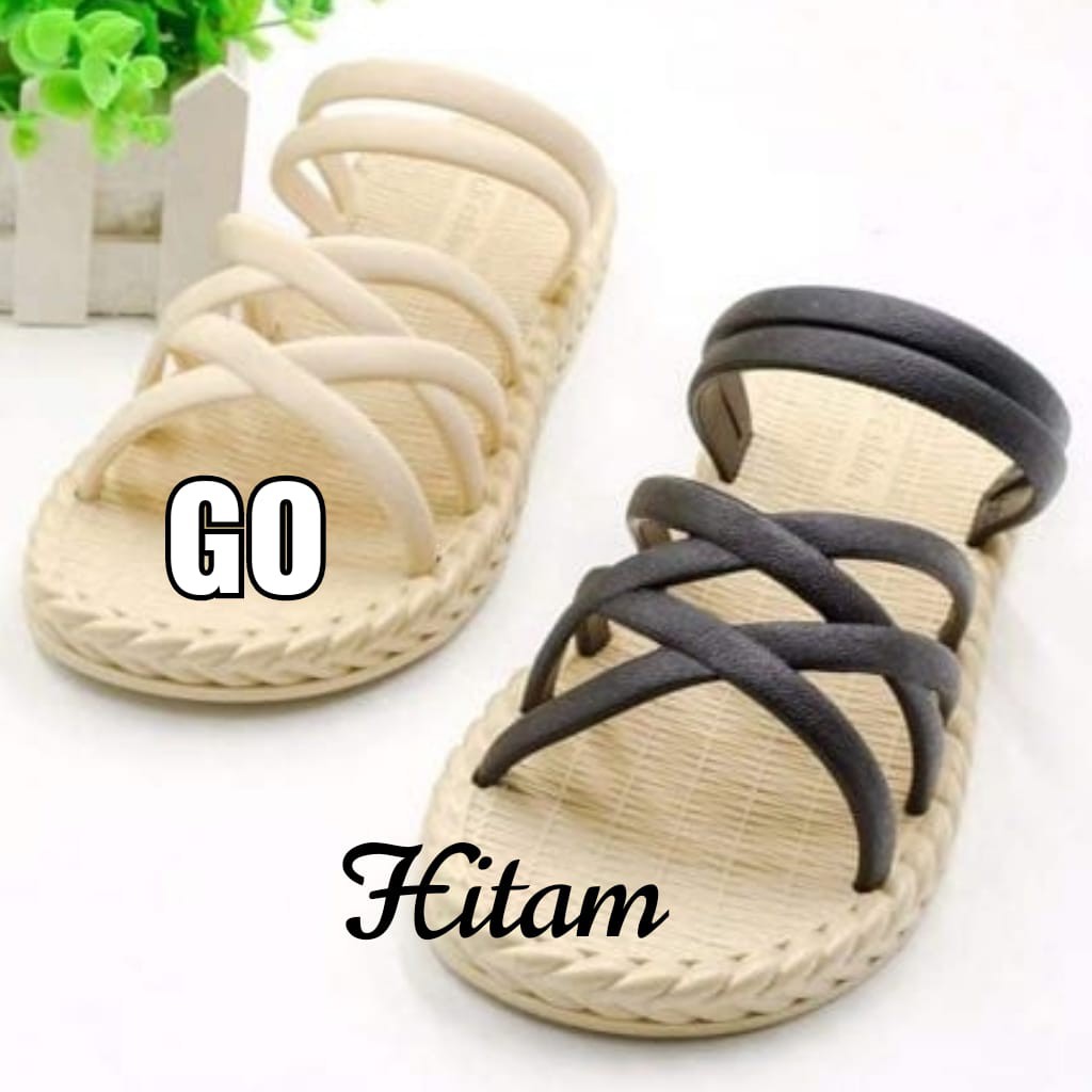 gos Import TALI KEPANG ROTAN Sepatu Sandal Wanita Teplek Sepatu Sandal Cewek Flat Jelly