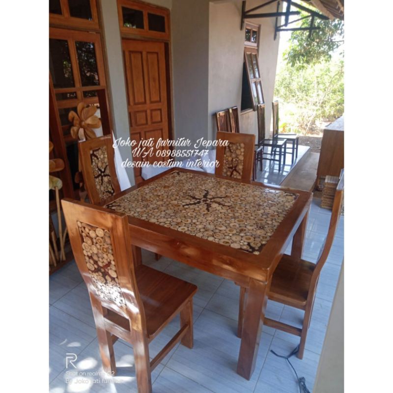 meja kursi makan koin jati
