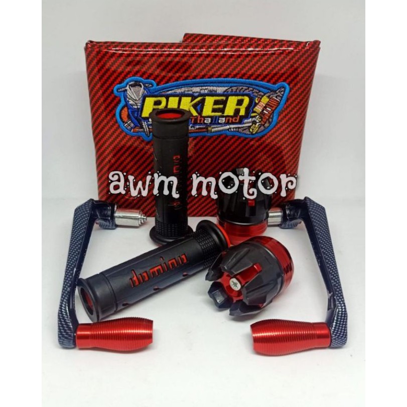 Kulit jok carbon + Proguard sabit + jalu as roda +handgrip sisik 1paket isi 4macam universal