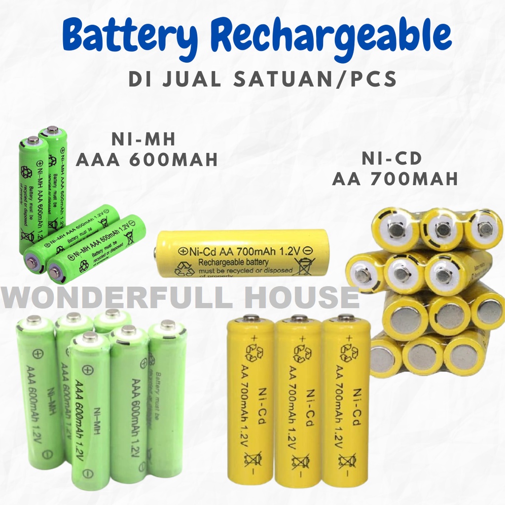 Baterai Battery Batre Charger Cas AA A2 Rechargeable 700mah Nicd AAA A3 600mah NiMh