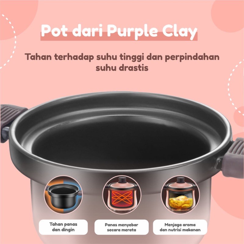 Emily - Slow Cooker Purple Claypot 0.8L  (tanah liat)