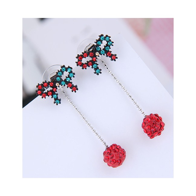LRC Anting Tusuk Fashion Color Bow Ball Stud Earrings A57982