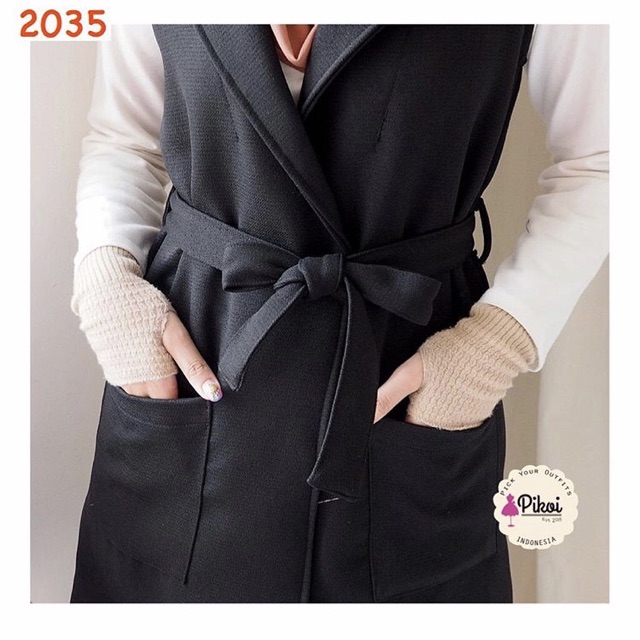 Vest panjang / vest korea / outer panjang / outer vest kimono hitam / outer kantor wanita murah 2035