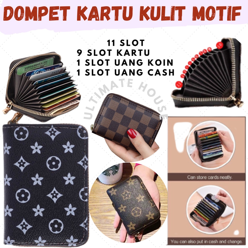 Dompet Kartu Kulit Mini Dompet Motif Resleting Kartu Koin Wanita Import Premium