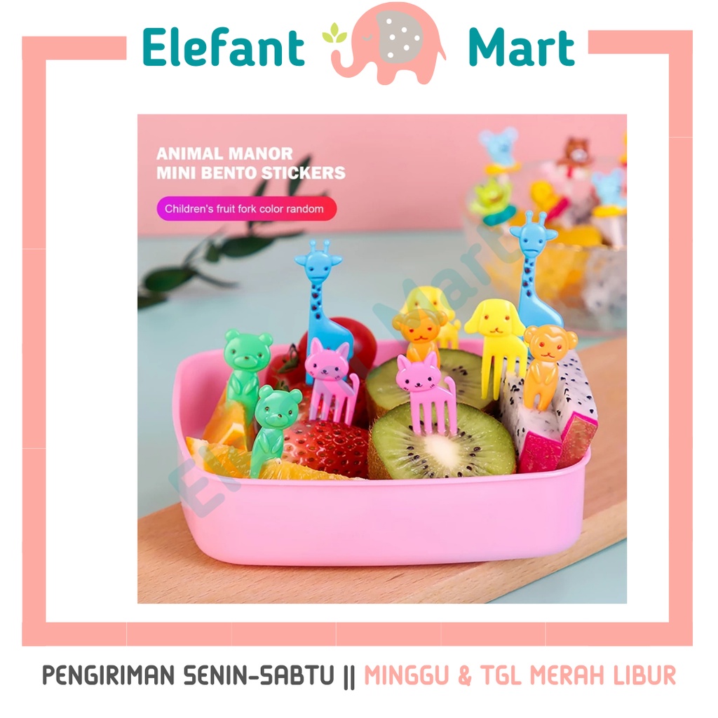 ELEFANT Garpu Mini Tusuk Buah Tusukan Kue Plastik Karakter Hewan Binatang Lucu Makanan Bekal Anak
