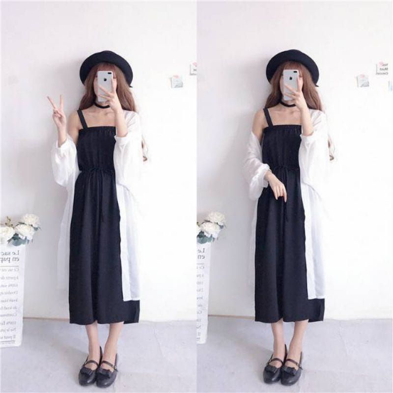 Korea Long Jumpsuit Pakaian Wanita Tanpa Lengan Baju Sabrina Jumbo
