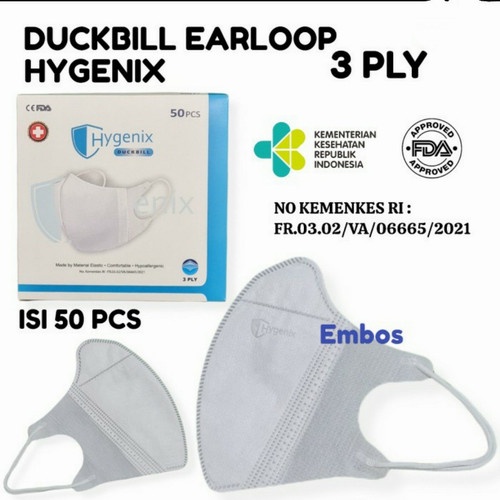 MASKER 3 PLY ISI 50 DUCKBILL GARIS HYGENIX 3PLY COLOR SERIES ORIGINAL KEMENKES - DB PUTIH HYGENX