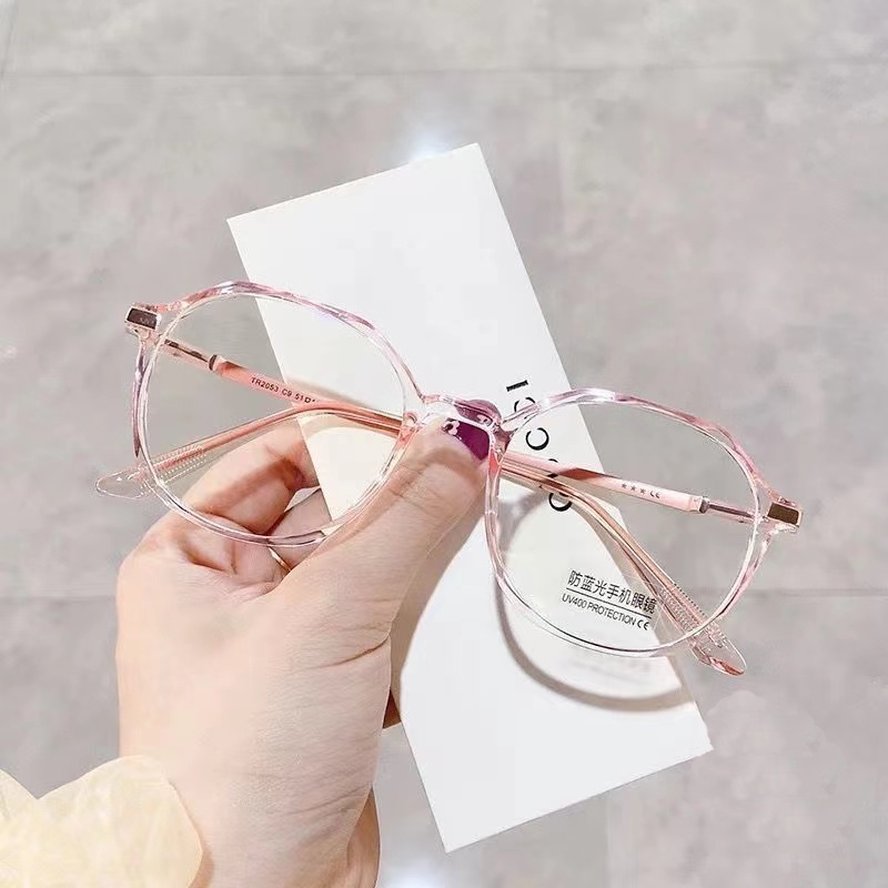 Frame Kacamata Anti Radiasi Wanita Korean Wanita - Kacamata Stylish Lucu Bulat-Ka-57 Pink