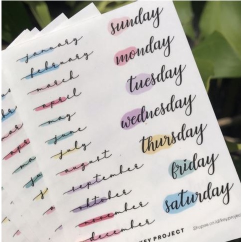 

Dairy Deco - Month and Day Sticker - Stiker bulan dan hari/ aesthetic sticker/ journal stickers