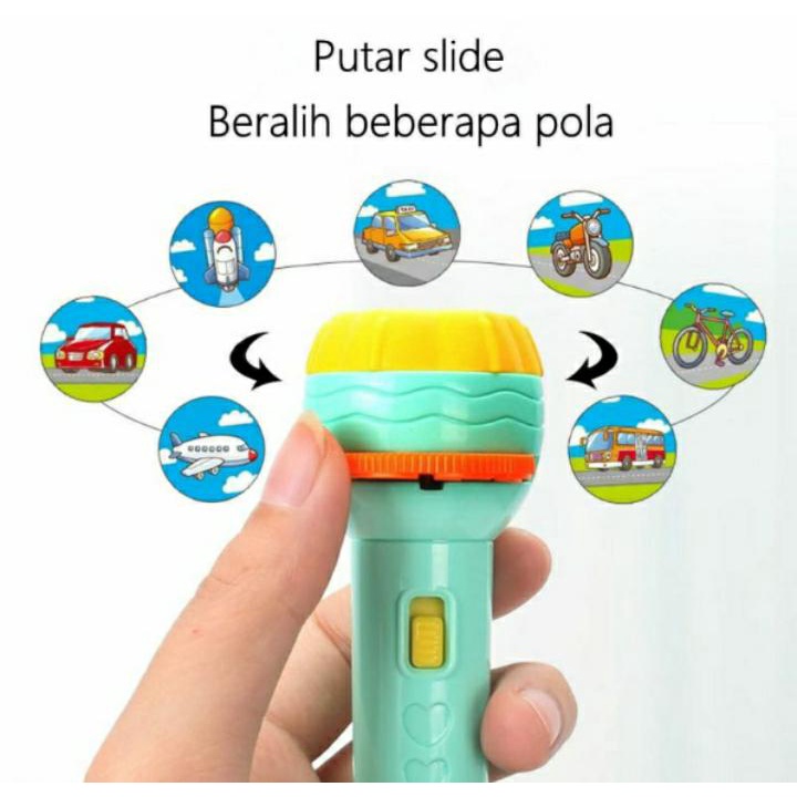 Senter proyektor mainan anak flashlight sensor gambar karakter lucu torch// Mainan Edukasi// Gambar Karakter Lucu (BIC)