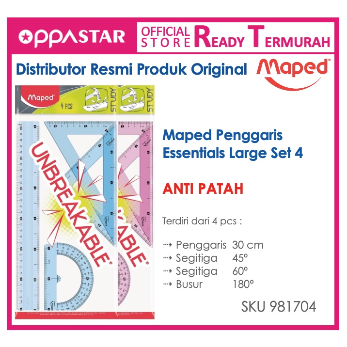 

Penggaris 30 cm Busur Segitiga Maped Anak Anti Pecah Patah Set 4