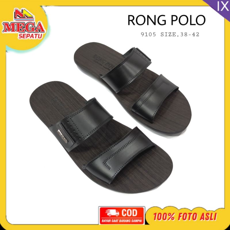 SANDAL PRIA BAN DUA RONG POLO 9105 HITAM