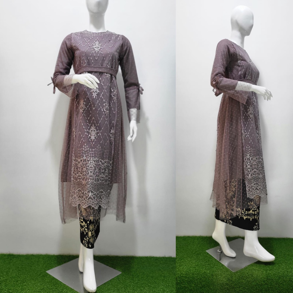 Dress kondangan desainn eropa//midi dress modern//dress tulle