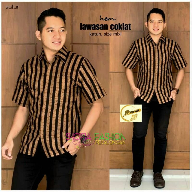 HEM batik atasan batik cowok lengan pendek motif terbaru