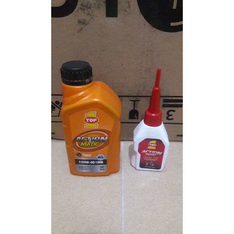 Paket Oli Motor Matic TOP1 : Oli Action Matic SAE 20W-40(0,8Liter)TOP1+GearOliActionMatic(120Ml)TOP1