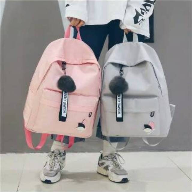 BACKPACK DAUN tas ransel sekolah tas ransel wanita tas lokal batam free pompom