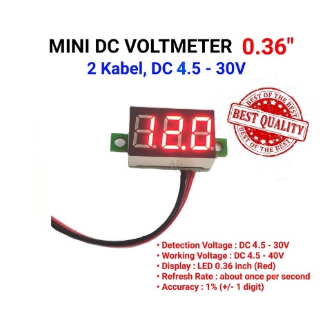 Volt Meter Digital Mini DC Tanpa Frame 2 Kabel 0.36 inch
