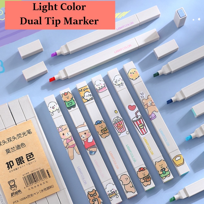 [ORGM] Pena Marker Dual tip spidol dan Highlighter light color