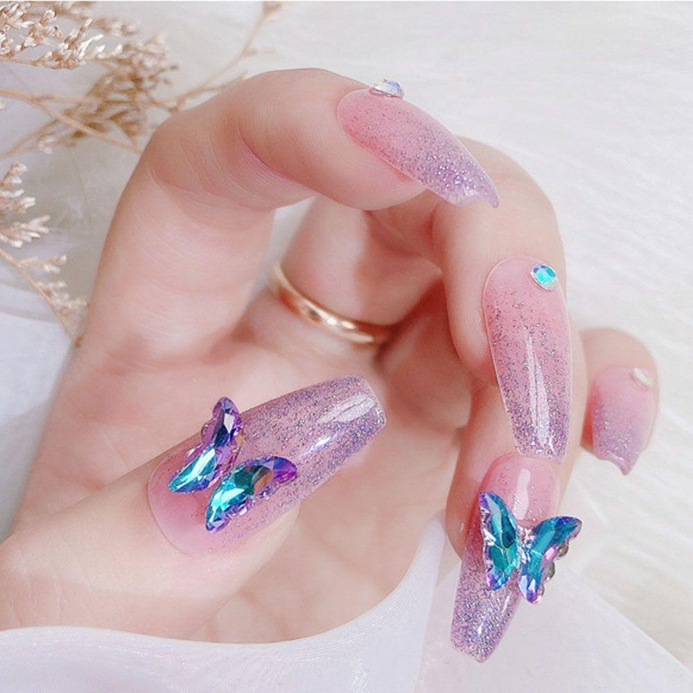 Mxbeauty Pesona Kuku Glitter Kaca Manikur Aksesoris Bentuk Kupu-Kupu Kristal Kuku Rhinestones