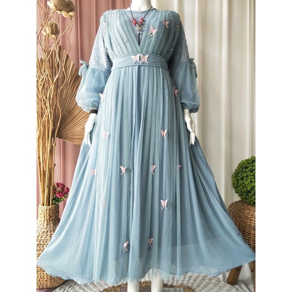 Gamis Pesta Mewah Jumbo Viona Dress Gamis Ceruty Baby Doll Full Furing Terbaru