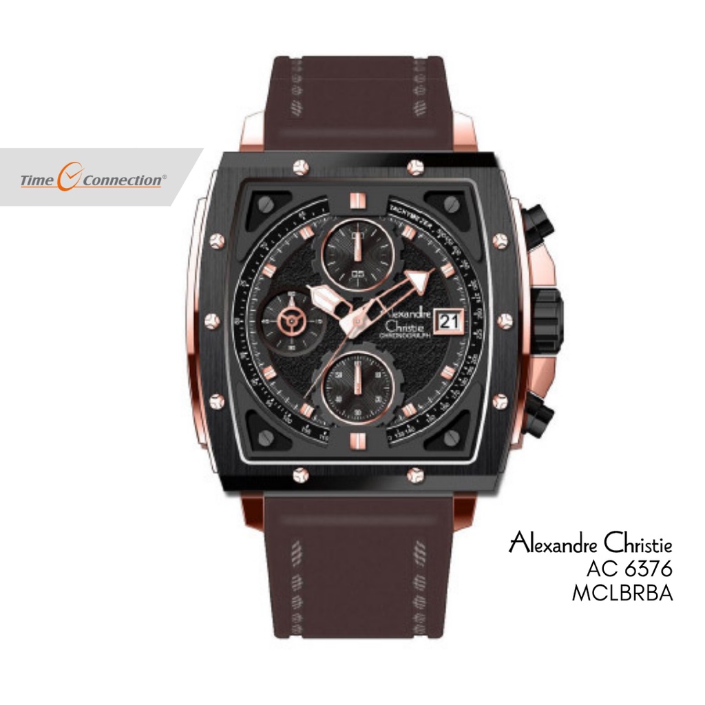 Alexandre Christie AC 6376 MCLBRBA Hitam Rosegold Original / Jam Tangan Pria Kulit / Black Leather M