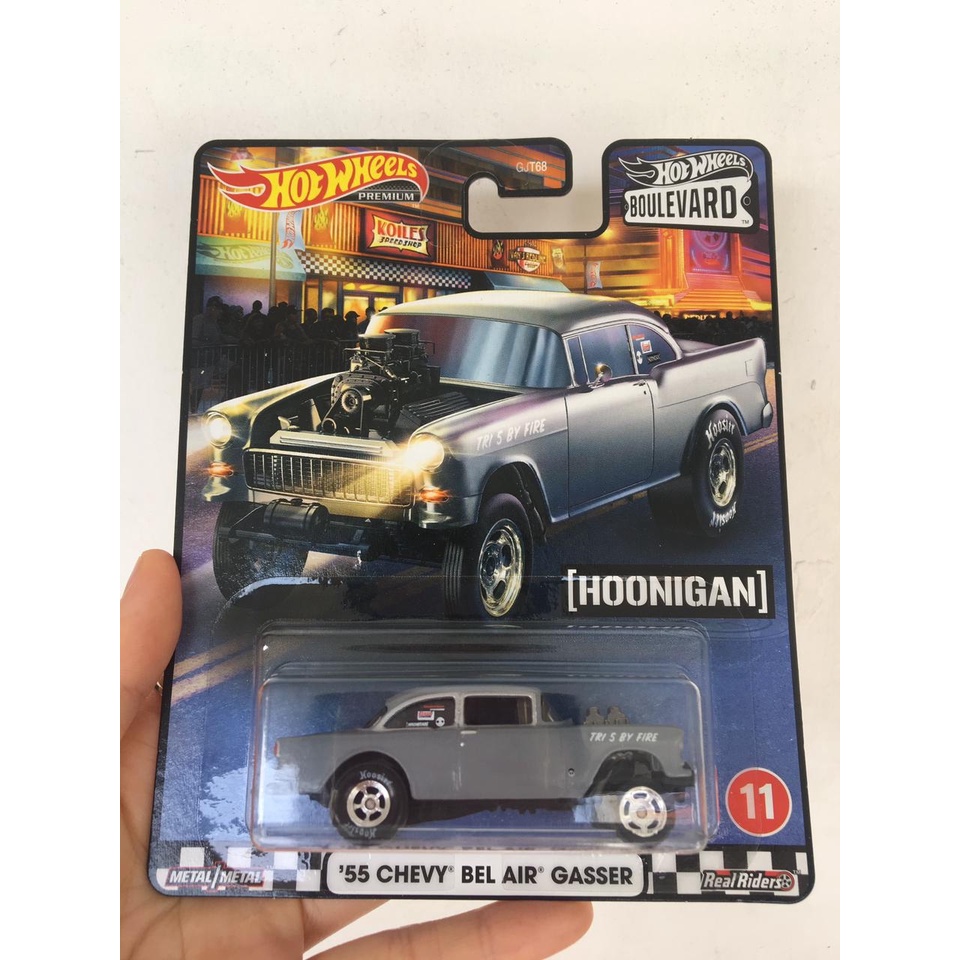 HOT WHEELS BOULEVARD - HOT WHEELS 55 CHEVY BEL AIR GASSER HOONIGAN JAPAN CARD - HOT WHEELS PREMIUM