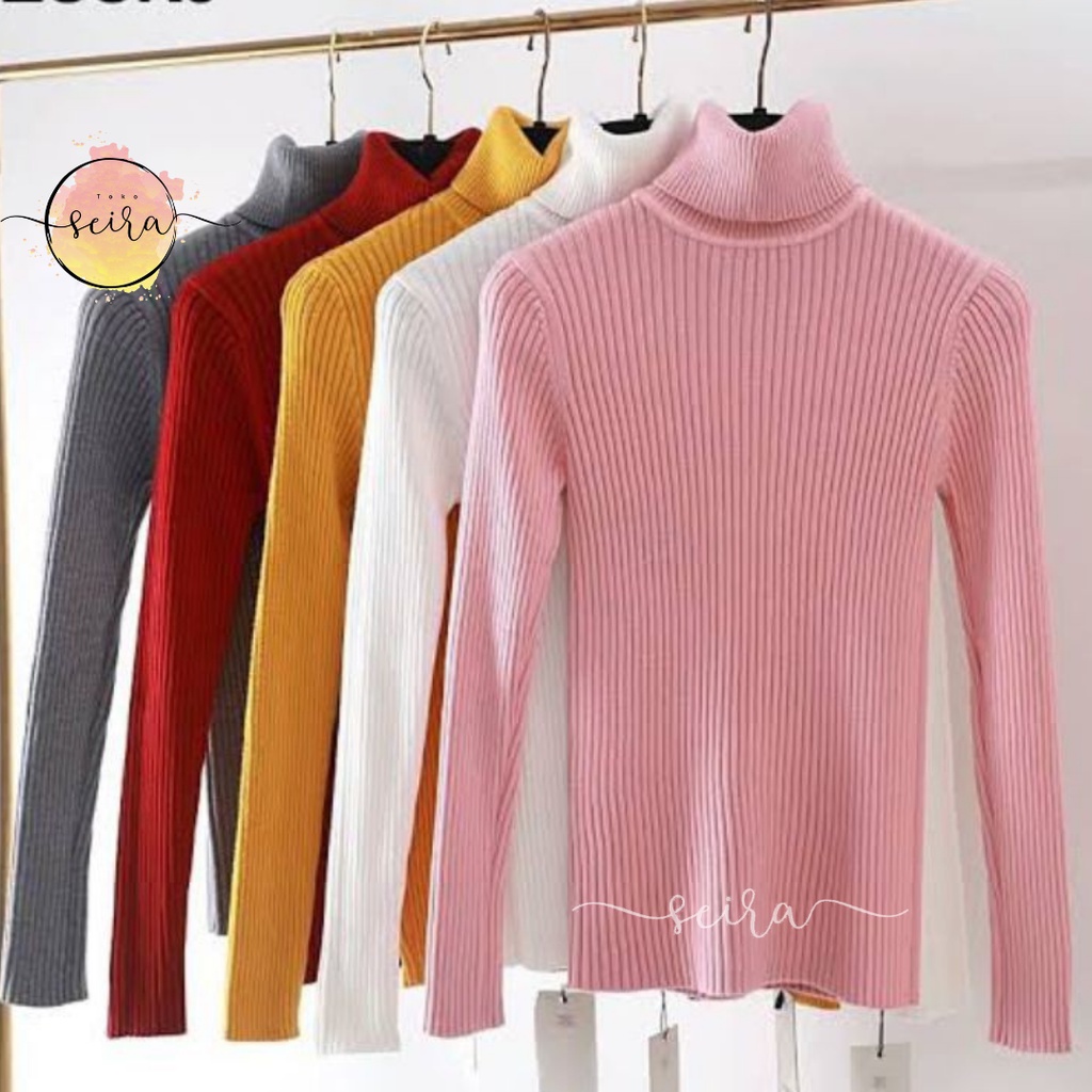 [BISA COD] Sweater Rajut Turtle Neck / Sweater Rajut Turtleneck Lengan Panjang Wanita / Sweater Rajut Longneck Wanita Ribbed