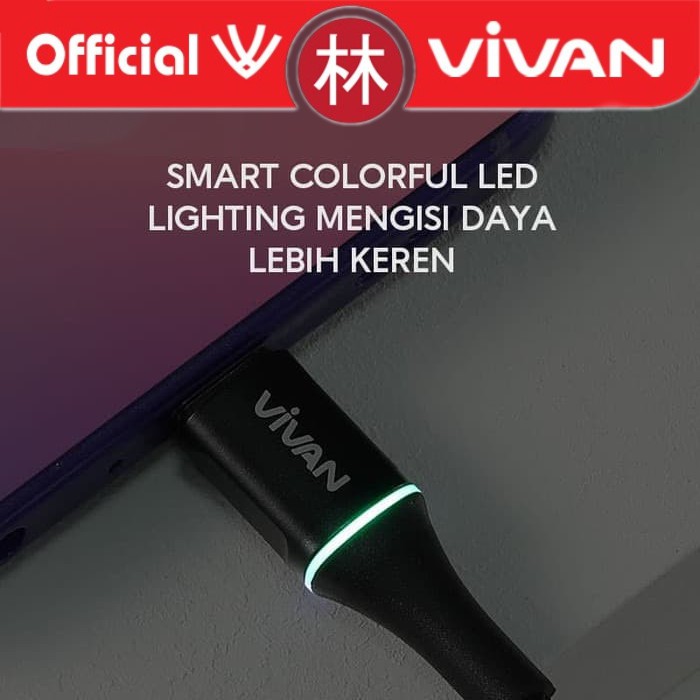 Vivan VDM100 Data Cable Micro USB LED Light Quick Charge 2.4A