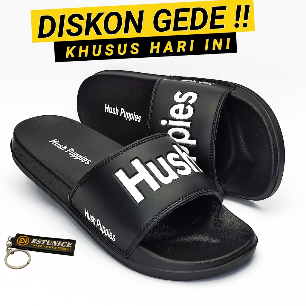 Sandal Sendal Slop Selop Slip On Slide Pria Wanita Cowok Cewek Laki Laki Casual Kekinian Murah CP-Hush puppies