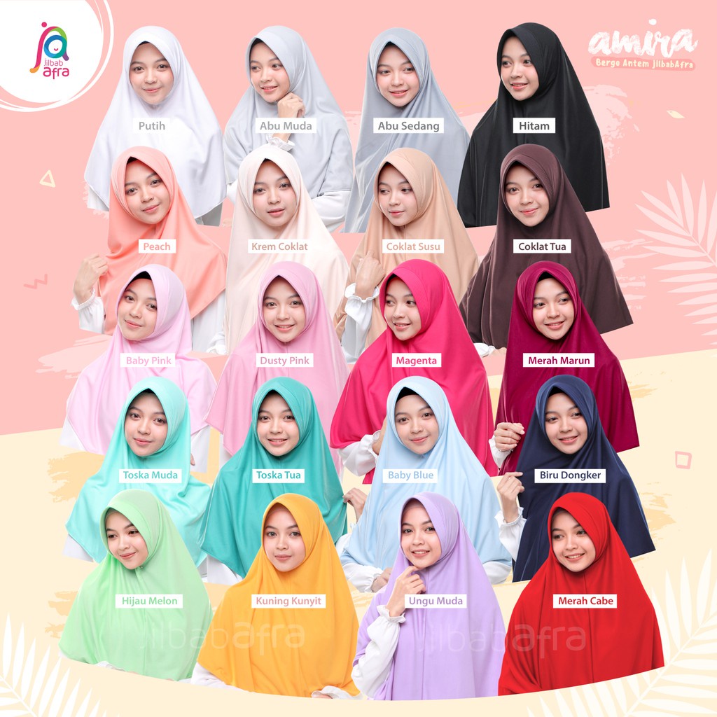 Jilbab Afra (Arfa) Amira - Ukuran XL &amp; Jumbo - Bergo Instan Pet Antem Bahan Kaos