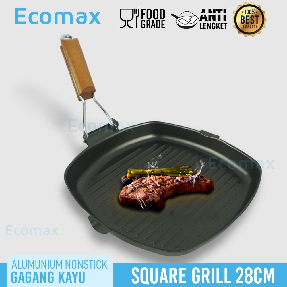 Ecomax Square Grill Pan 28 Cm Super Pan Panggangan persegi Alumunium