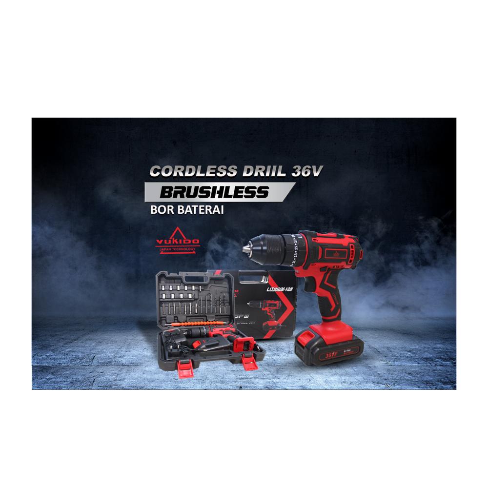 PROMO CUCI GUDANG !!! Mesin Bor Tangan Bor Baterai 36v Yukido Set Koper (2Baterai) Bor Charge 36volt Cordless Drill 36v Bor Cas Murah