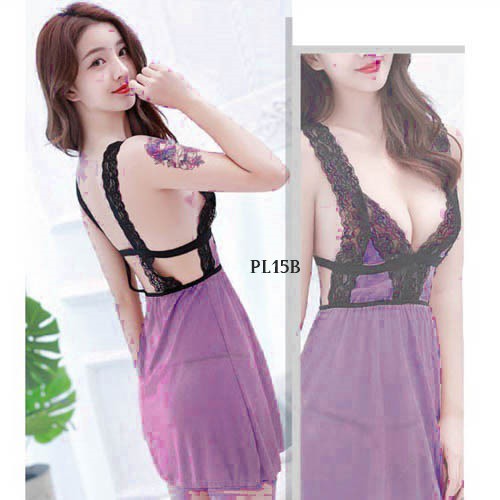 [SIAP KIRIM] BAJU TIDUR WANITA DEWASA NIGHTGOWN SEXY LINGERIE LACE PREMIUM UNGU PL15B