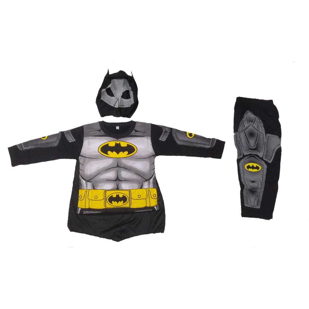 Kostum Batman II Anak Setelan Panjang Cowok Baju Karakter Superhero Topeng Sayap