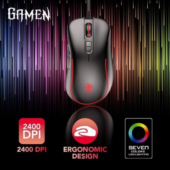 Gamen GM1000 RGB Lighting Effect 2400DPI Ergonomic Design Gaming Mouse