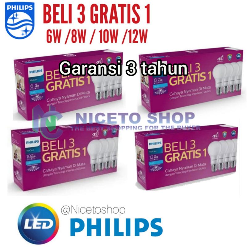 LAMPU LED PAKET PHILIPS MULTIPACK 4W 6W 8W 10W 12W BELI 3 GRATIS 1