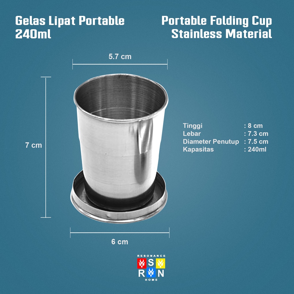 Cangkir Lipat Stainless Portable 240ml / Stainless Folding Cup Resonance Home