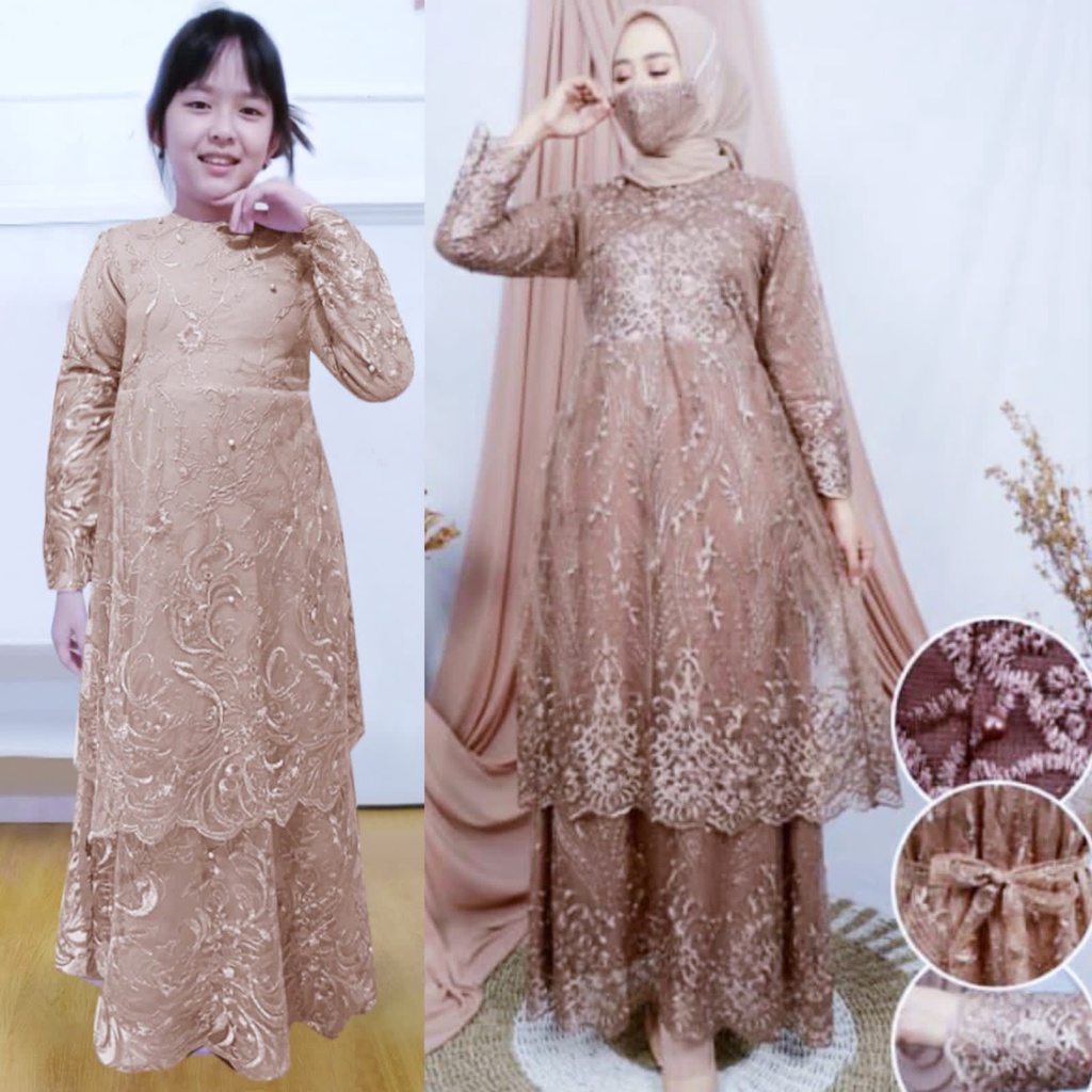 Gamis Sarah Fashion Full Brukat Tingkat Premiun Baju Couple Ibu Anak Remaja Dewasa Wanita Dress Pesta Jumbo Seragam Kondangan Kekinian