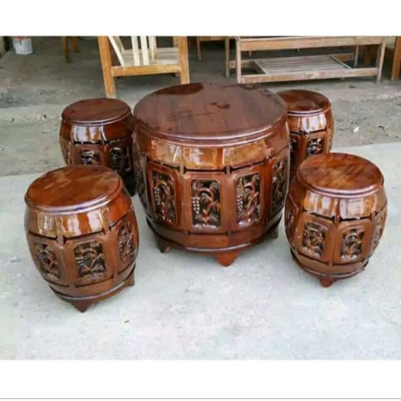 KURSI TERAS GENDANG KAYU JATI | MEJA TERAS GENDANG FURNITURE JATI | KURSI MEJA TERAS GENDANG FURNITU