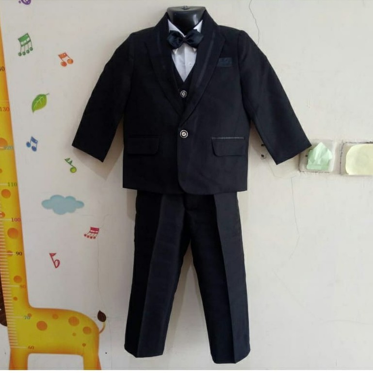 Setelan Jas Anak Laki HITAM Usia 1 2 Tahun Premium 8in1 - Set Jas Pesta Anak Cowok Berdasi Tuxedo LENGKAP