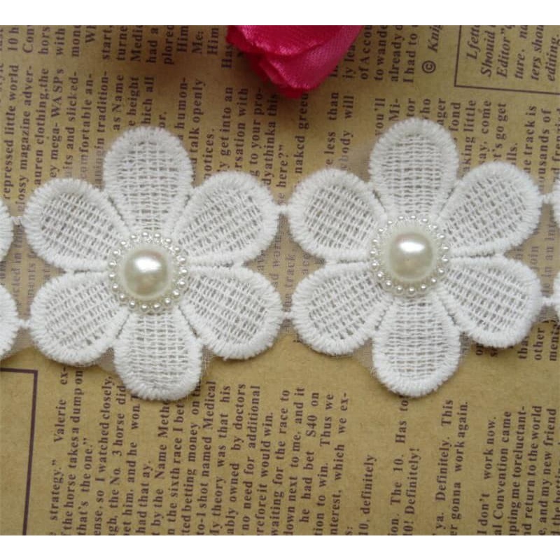 Lace Patch - White Flower Beading #14 (5pcs)