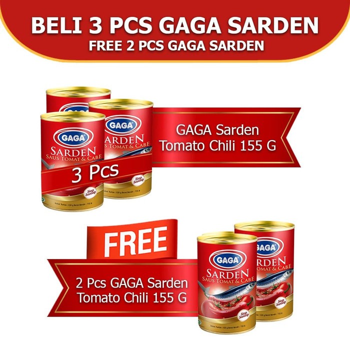 

Terbaru GAGA Sarden Tomat & Cabe 155g. Beli 3pcs FREE 2pcs (kode 46) Diskon