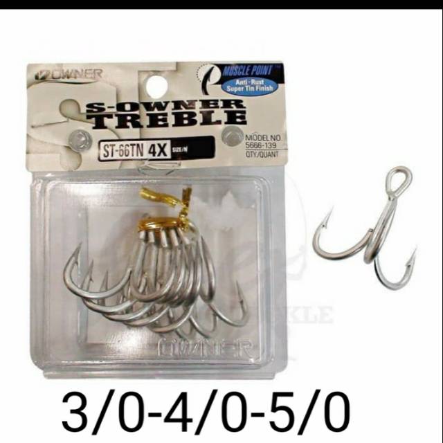 Treble Hook OWNER &quot;ST-66 TN (4X STRONG)&quot; #3/0 , #4/0 , #5/0