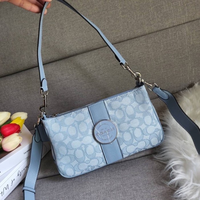 Coach Tas wanita Coach Lonnie Baguette In Signature Jacquard 100% ORI