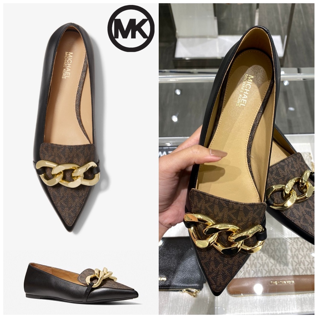 Sepatu Michael Kors Scarlett Flex Chain Link Logo and Leather Loafer Woman Flat Shoes Wanita Origina