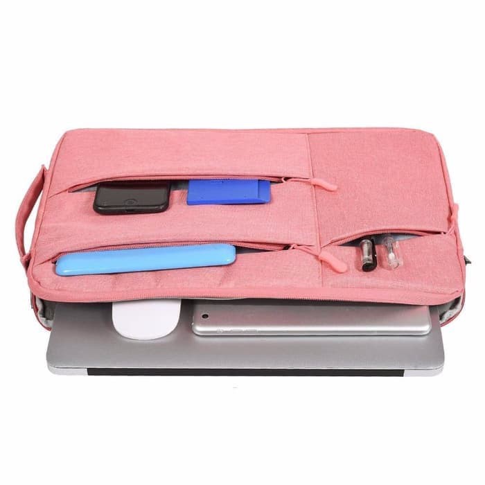 Tas Laptop 14inch Sleeve Case Jinjing Pocket Nylon Waterproof - Pink