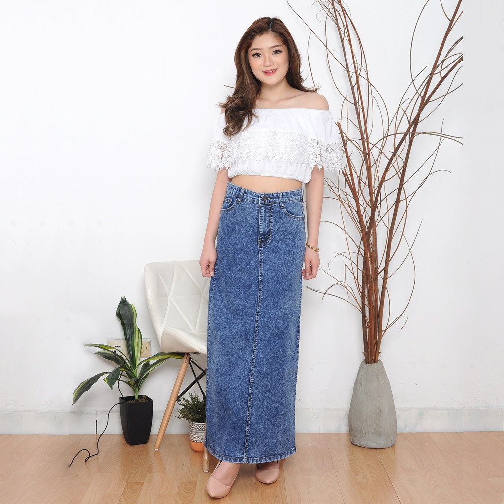 Fnjeans Rok Span Jeans Panjang Wanita Jumbo Kualitas Premium Original FNR 14