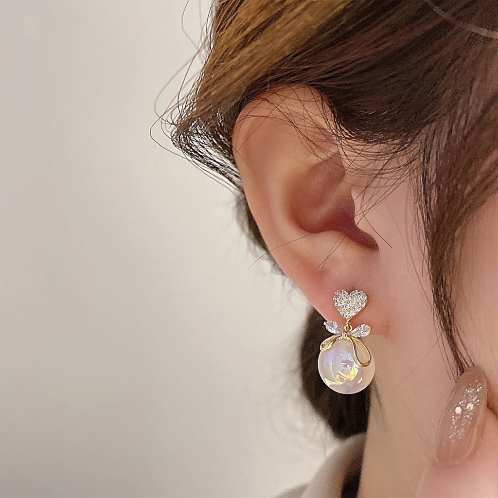 YEEZII Set Anting Liontin Mutiara Mermaid Ikatan Simpul Warna Emas Untuk Aksesoris Perhiasan Wanita